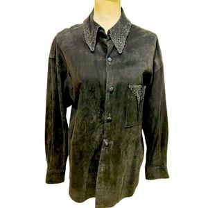 Vintage pia ruca Black Button Down Shirt cut outs in collar chest pocket size 12